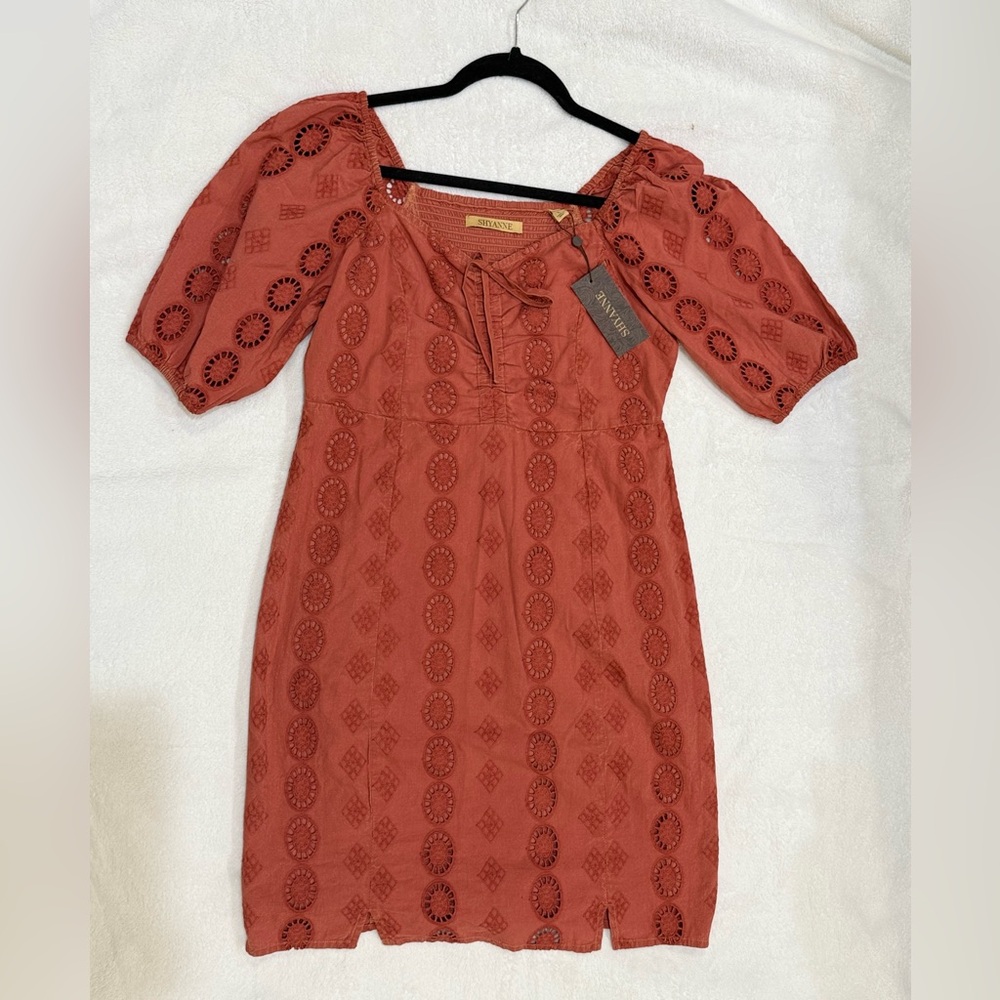 Shyanne Terracotta Eyelet Midi Dress